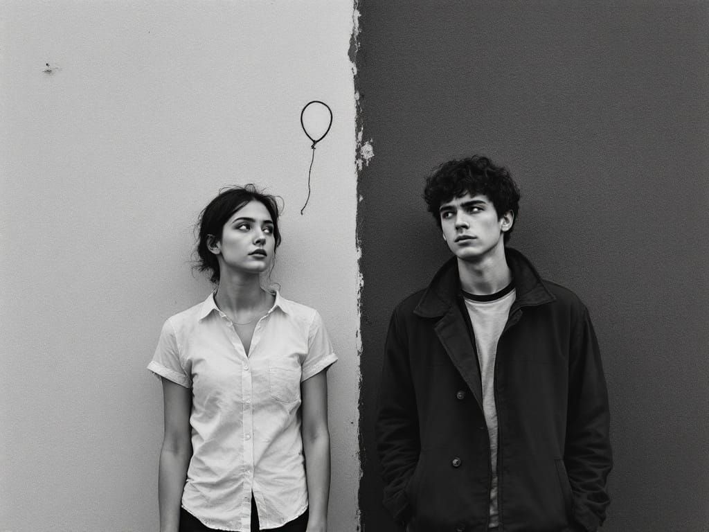 Solemn Figures Stand Against Gray Wall—A Poignant Moment of....