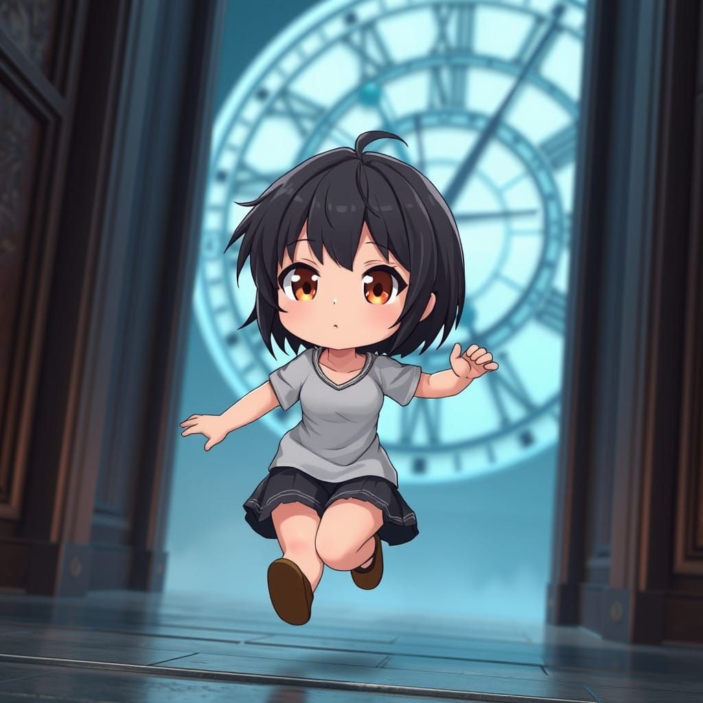Chibi Clock Tower Runner in Anime Art Style
