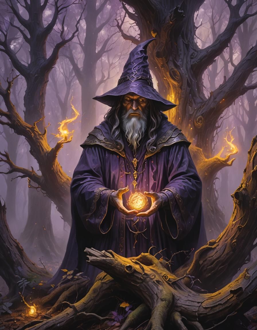 Dark Wizard conjures in the woods