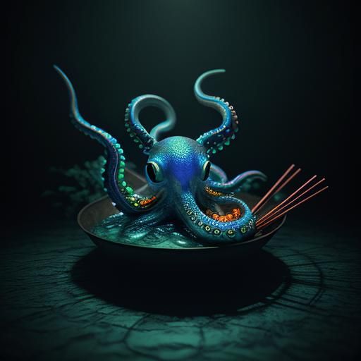 Octopus Eats Takeout: Hyperrealistic Digital Art