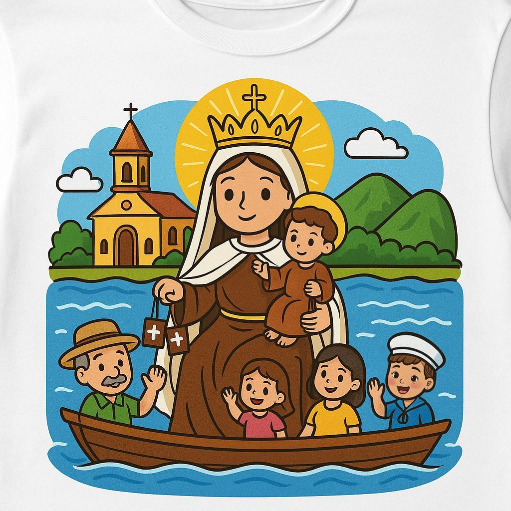 Virgen del Carmen Cartoon T-Shirt Design