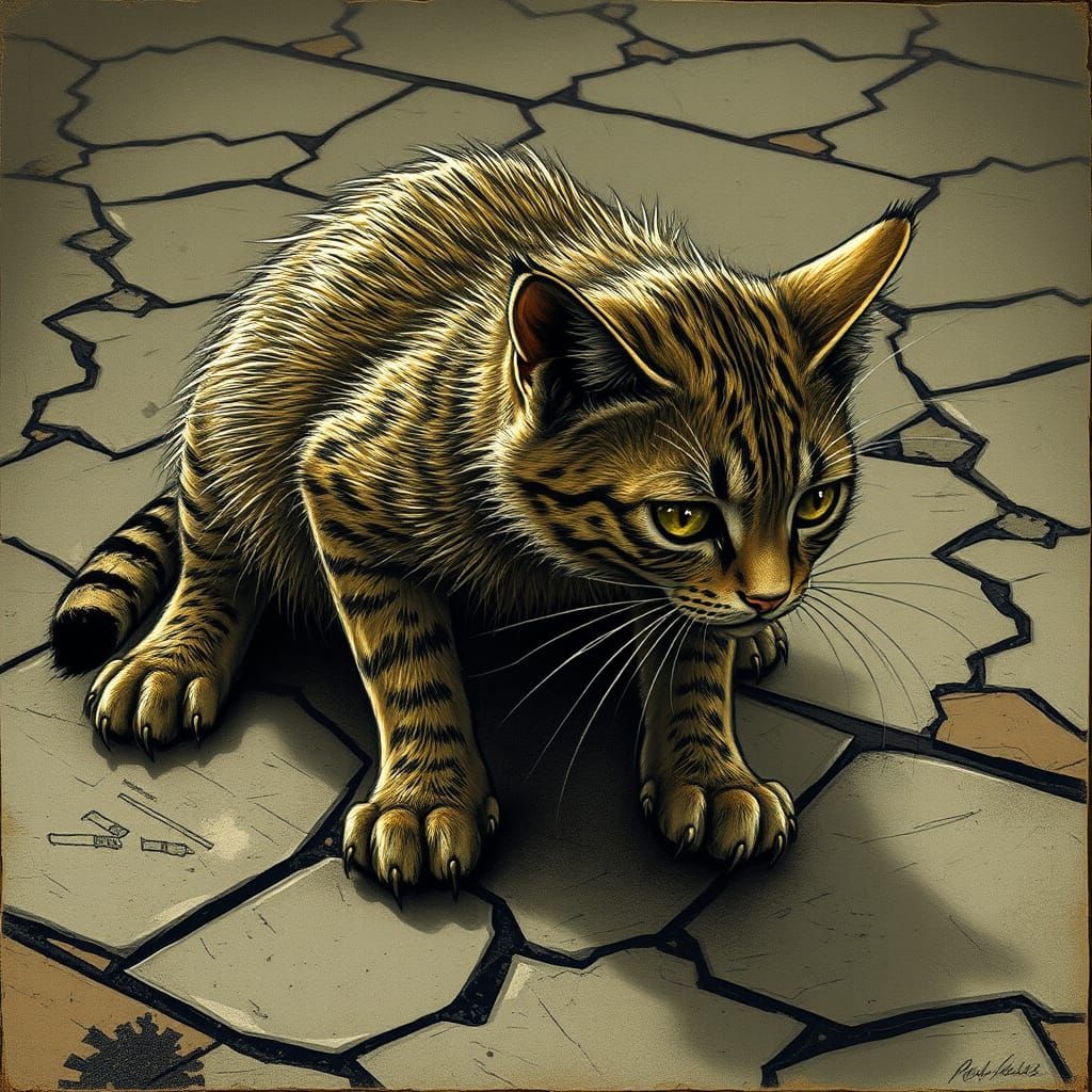 Feline Morse Code Telegraphist in Earthy Muted Tones