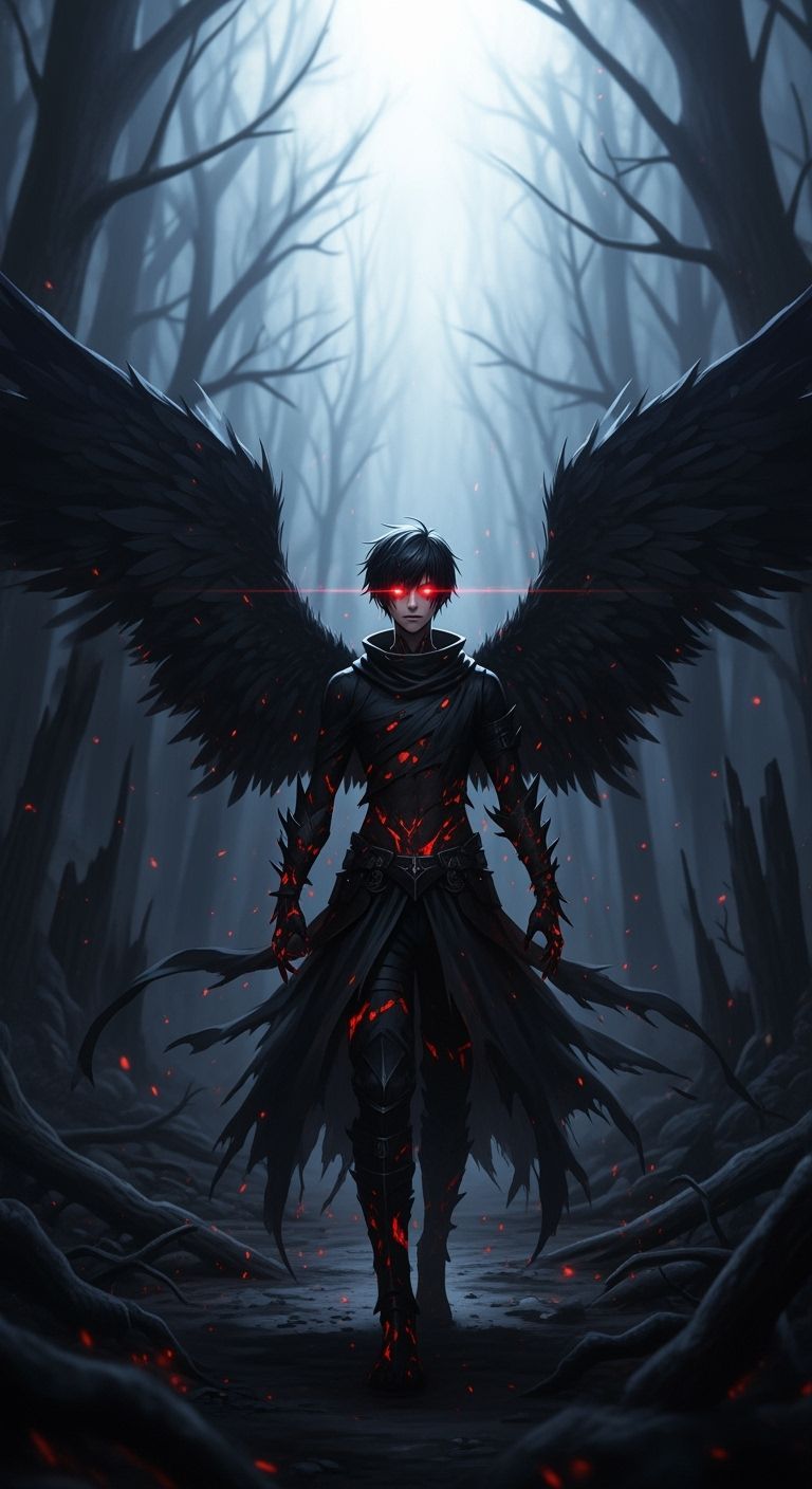 Dark Fantasy Anime Character in Ruined Forest