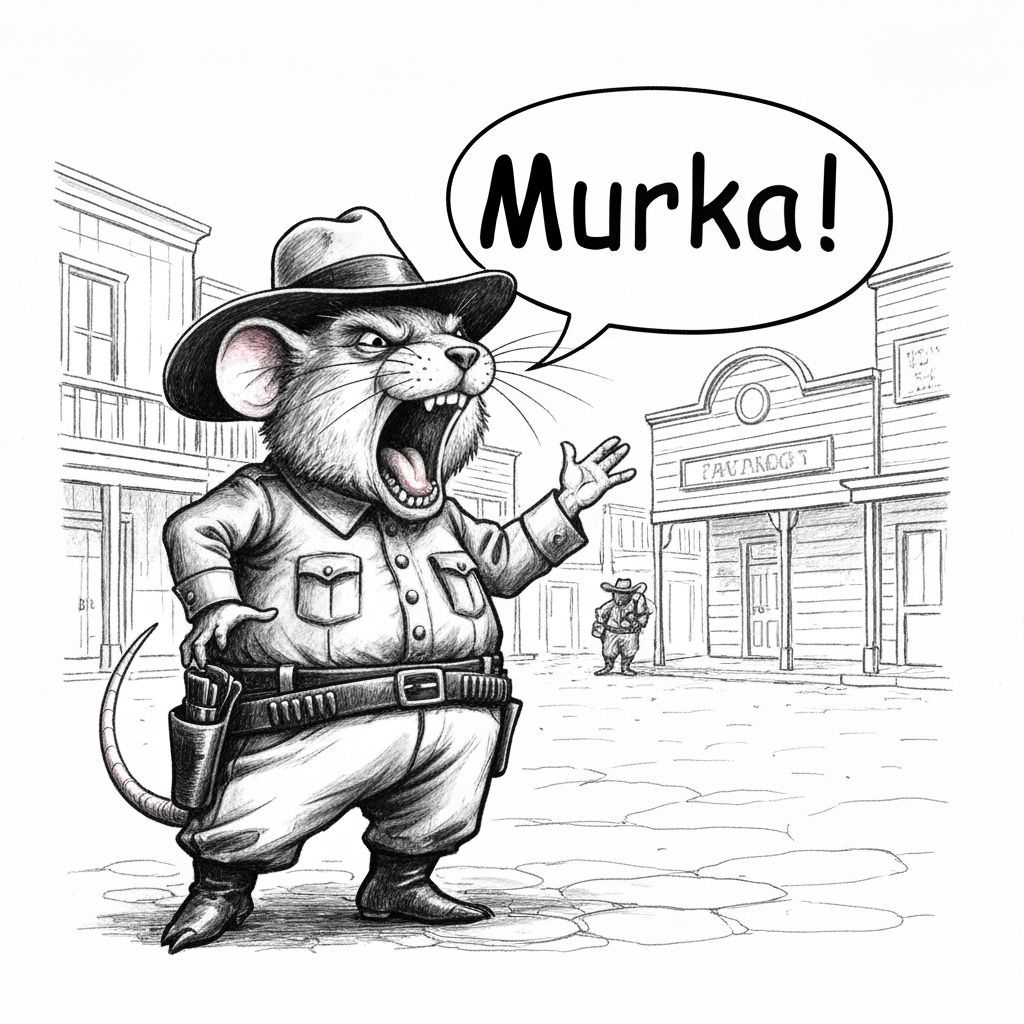Angry Mouse Sheriff Screaming in Wild West Town