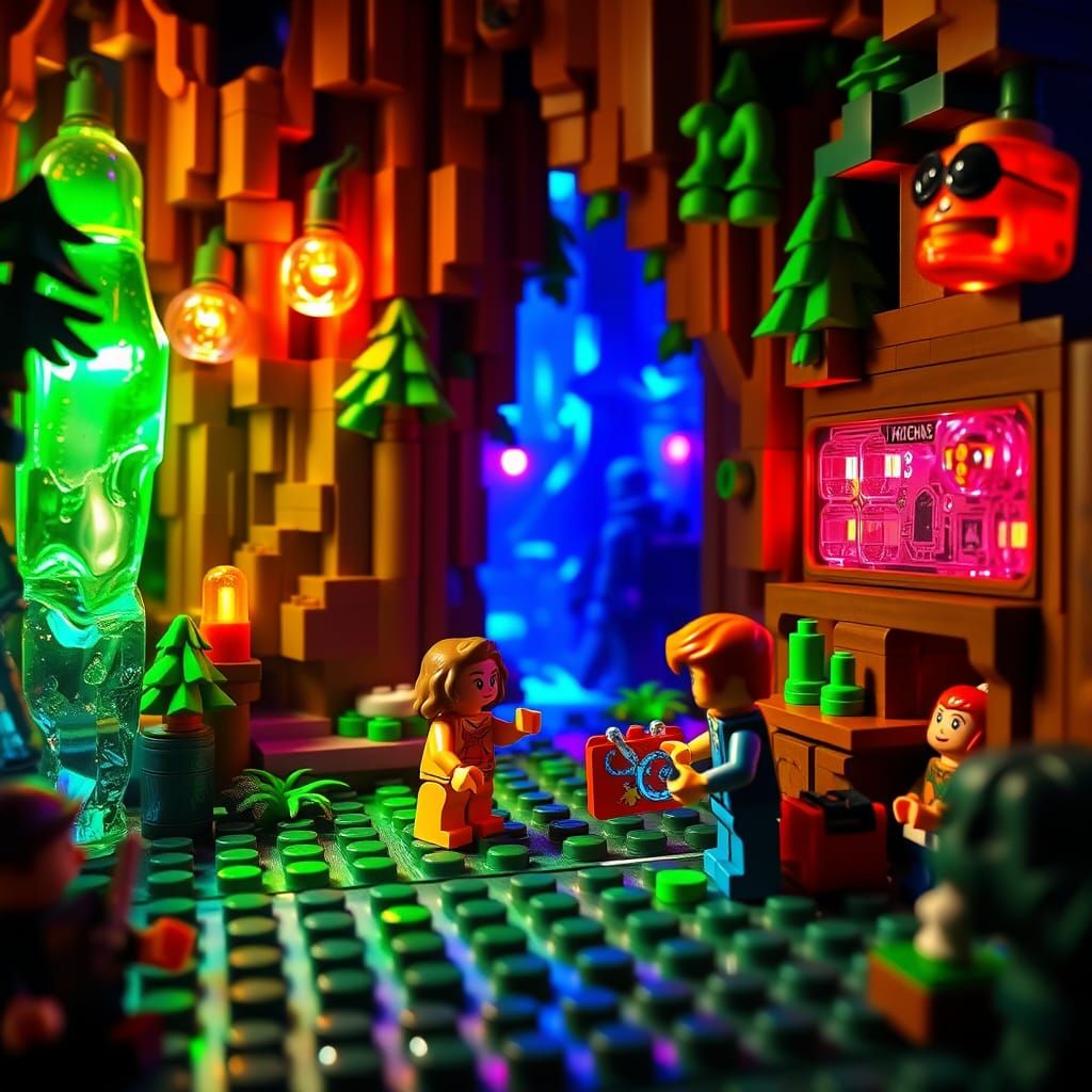 Gravity Falls Lego Scene in Vibrant Stylized Colors