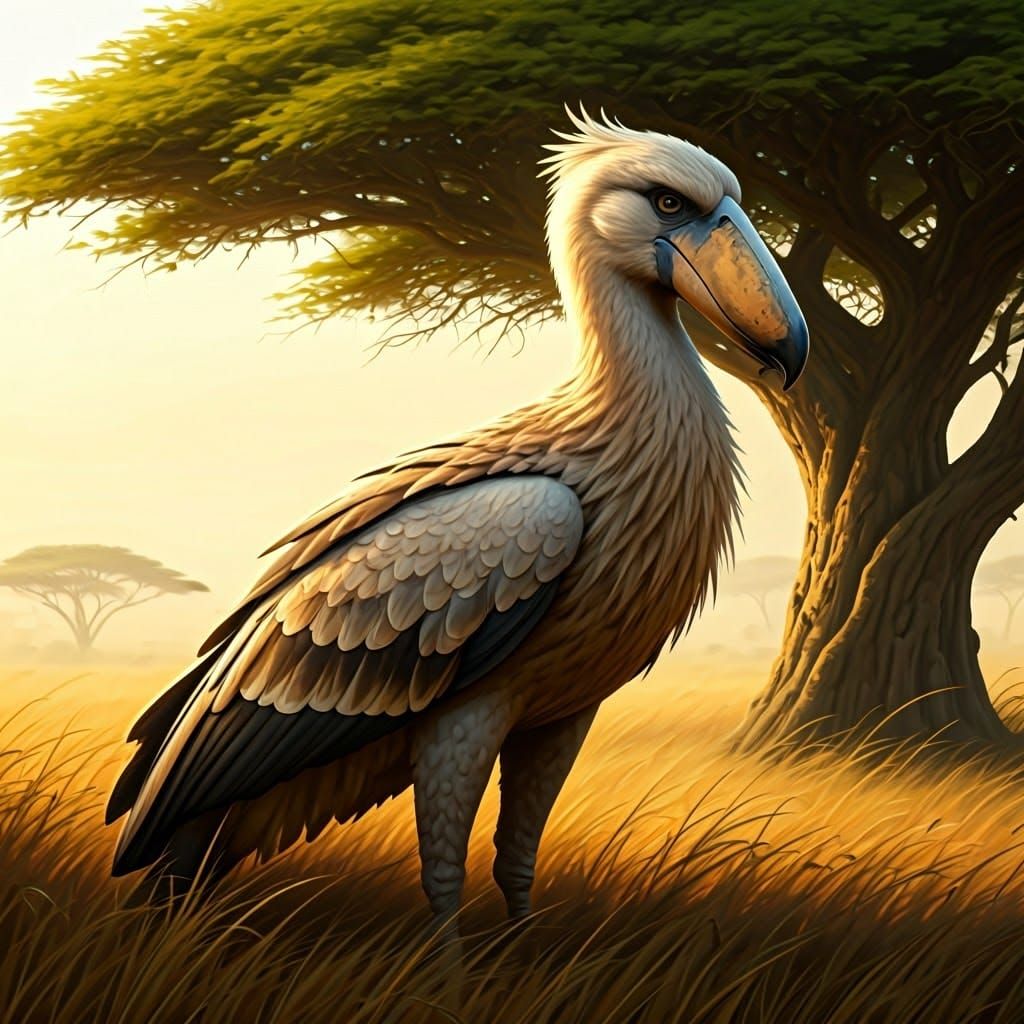 Majestic Elephant Bird in Savannah, Matte Painting Style