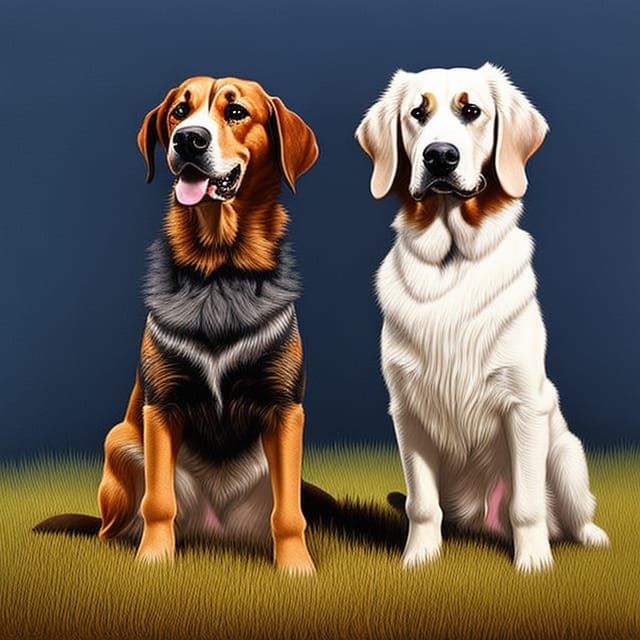 two dogs as an American Gothic couple