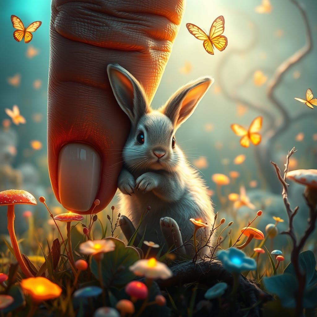 Baby Bunny in Vibrant Meadow Scene, in a Hyper-Realistic Aes...
