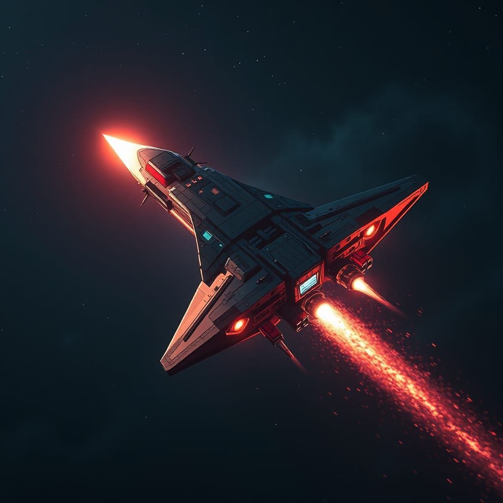 Spaceship Rocket Ascending at Night: Detailed Digital Painti...