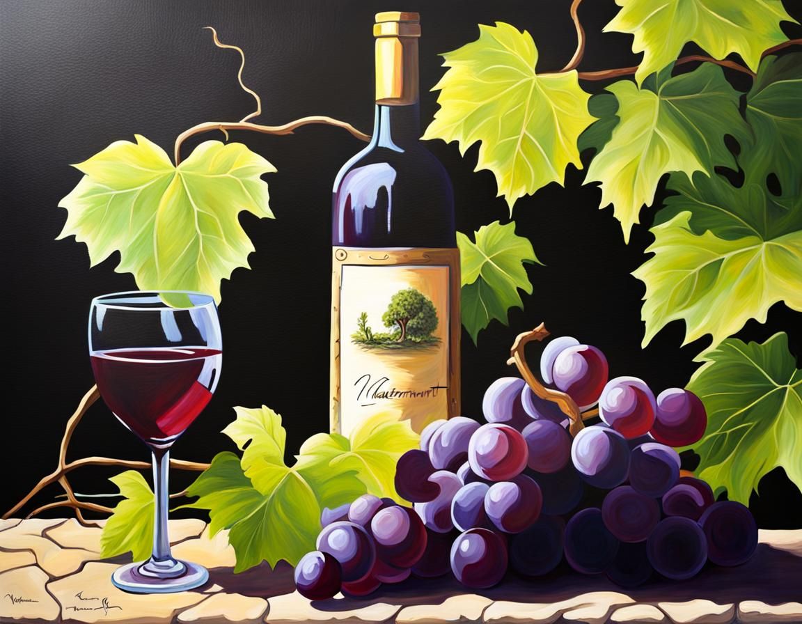 Still Life with Grapes and Wine in Acrylic