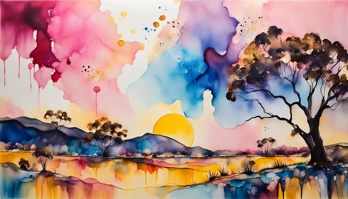 Australian Outback Landscape in Alcohol Ink Art