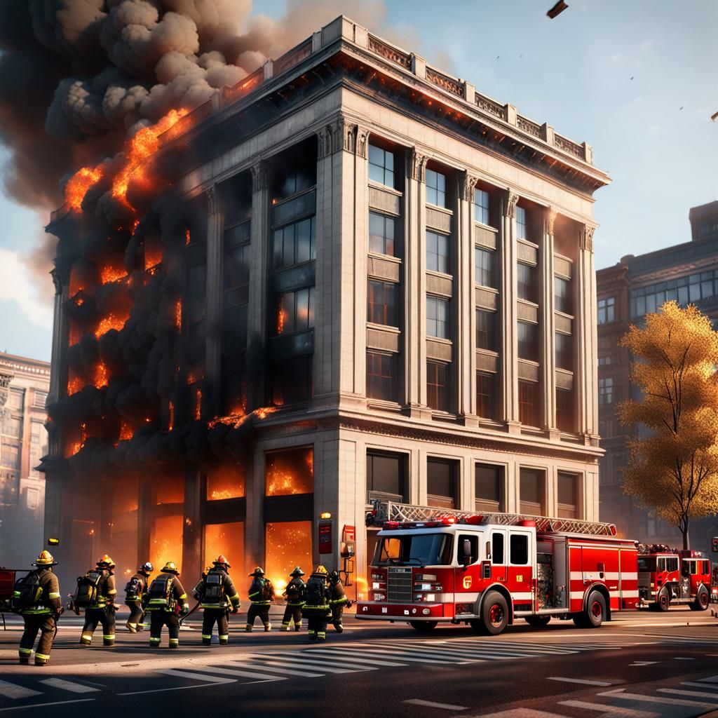 Firefighters Respond to Burning Building: 3D Game Cinematic
