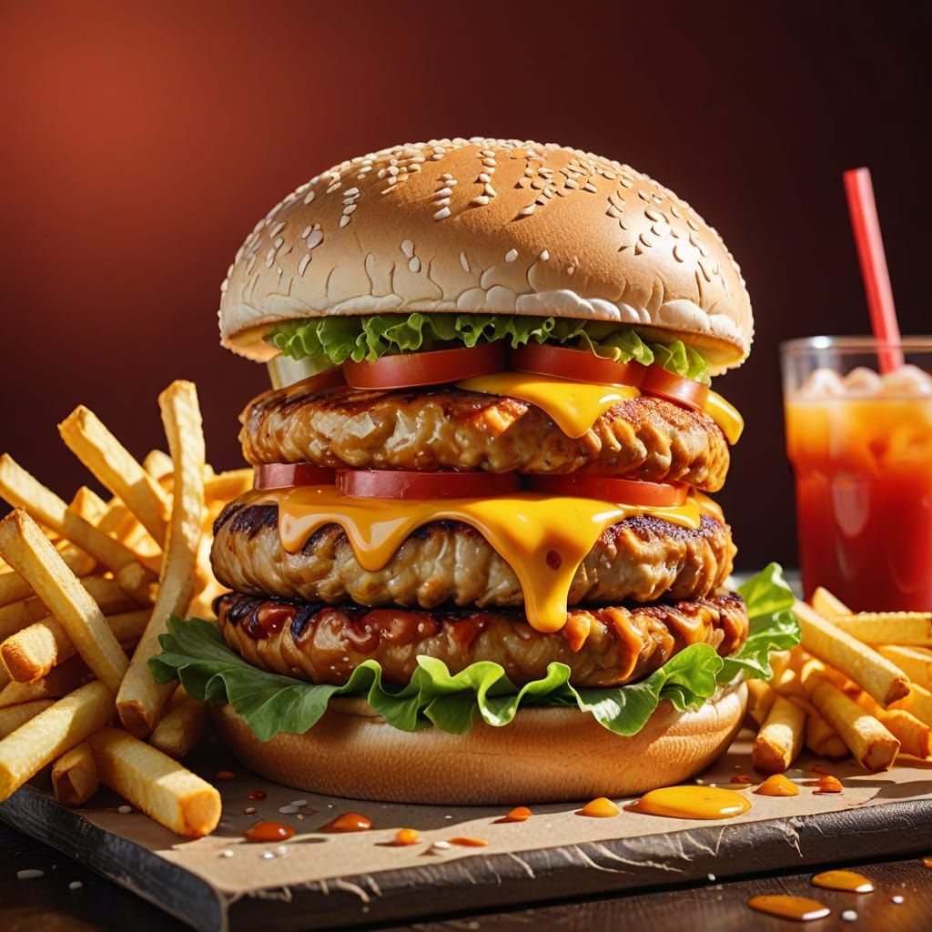 Fast Food Masterpiece: Juicy Chicken Burger in Bright Colors