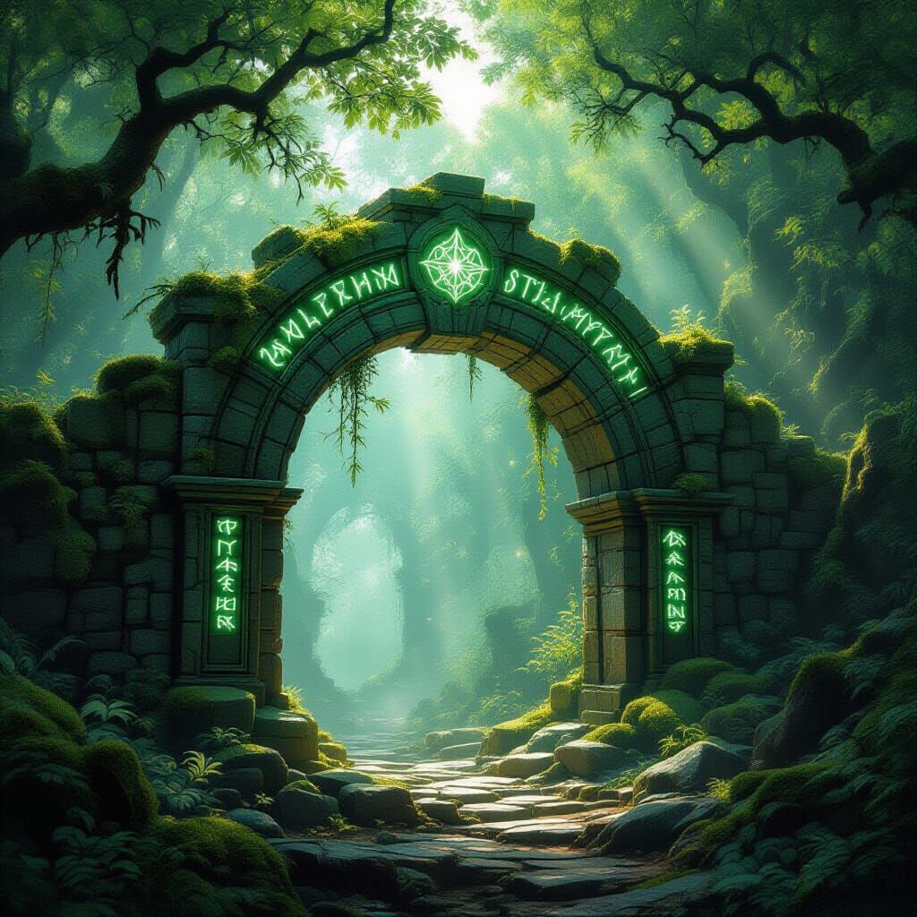 Enchanted Forest Archway with Celestial Runes