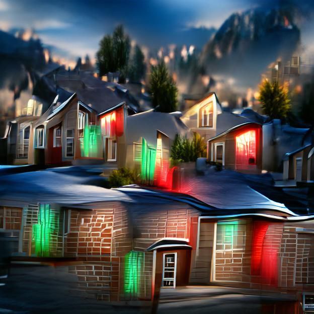 Neighborhood Christmas Lights in Matte Painting Style