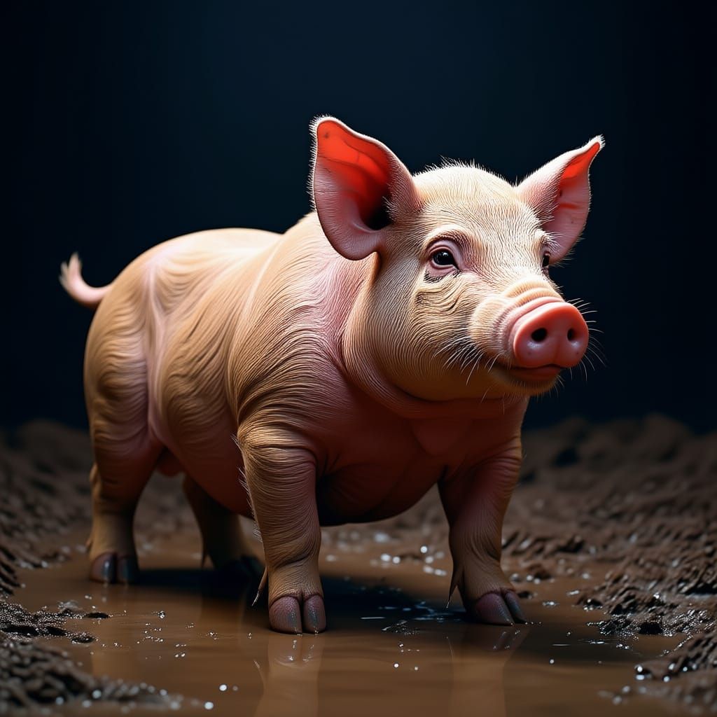 Menacing Pig with Sixteen Teats in Mud