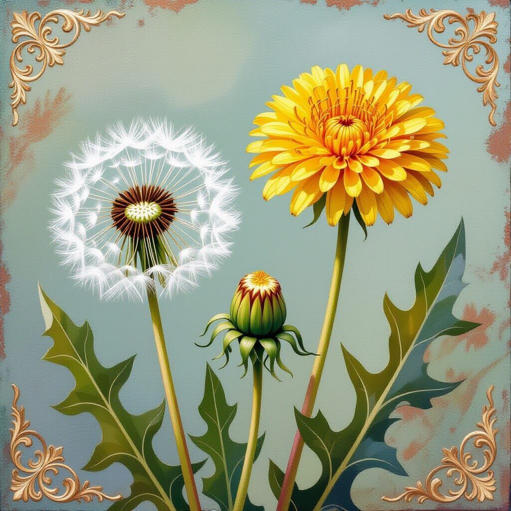 Dandelion Life Cycle as Impressionist Gouache Painting