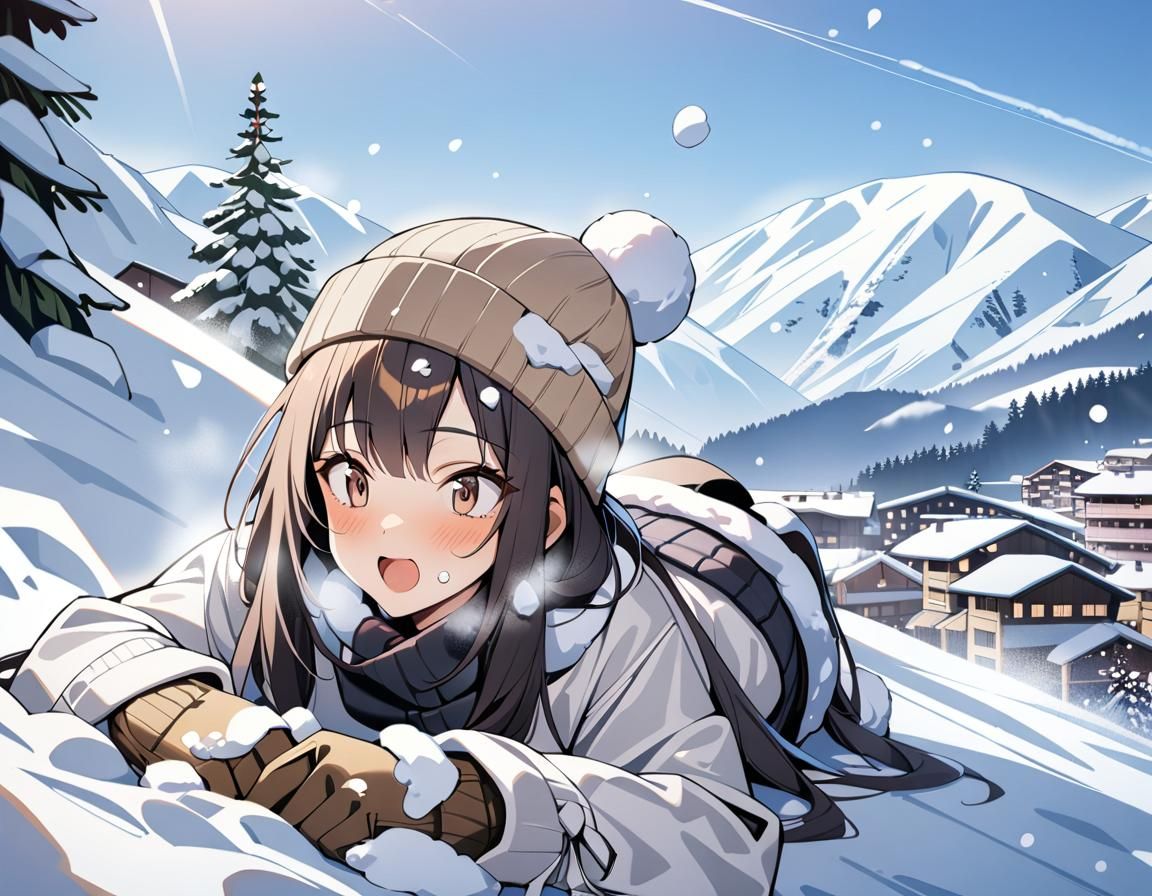 Girl in Snow at Ski Resort