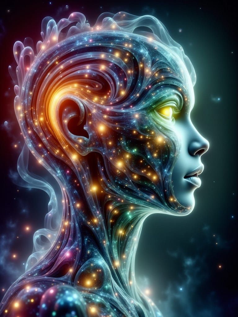 Surreal Cosmic Face Portrait with Dot Patterns