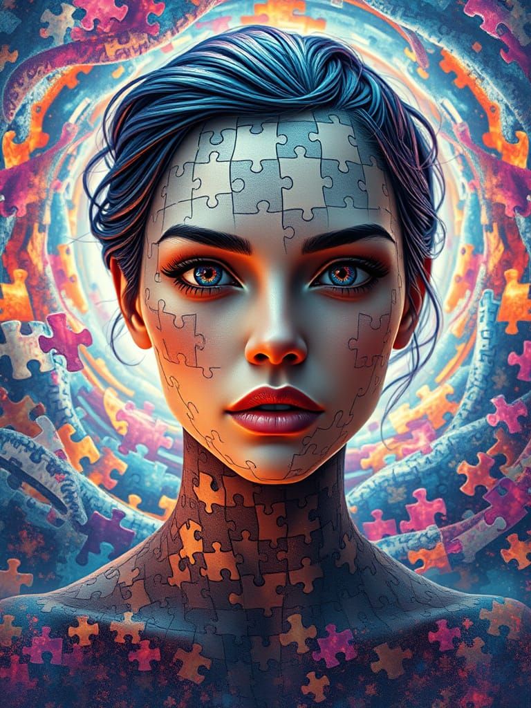 Mesmerizing 3D Portrait with Intricate Puzzle Patterns in Vi...