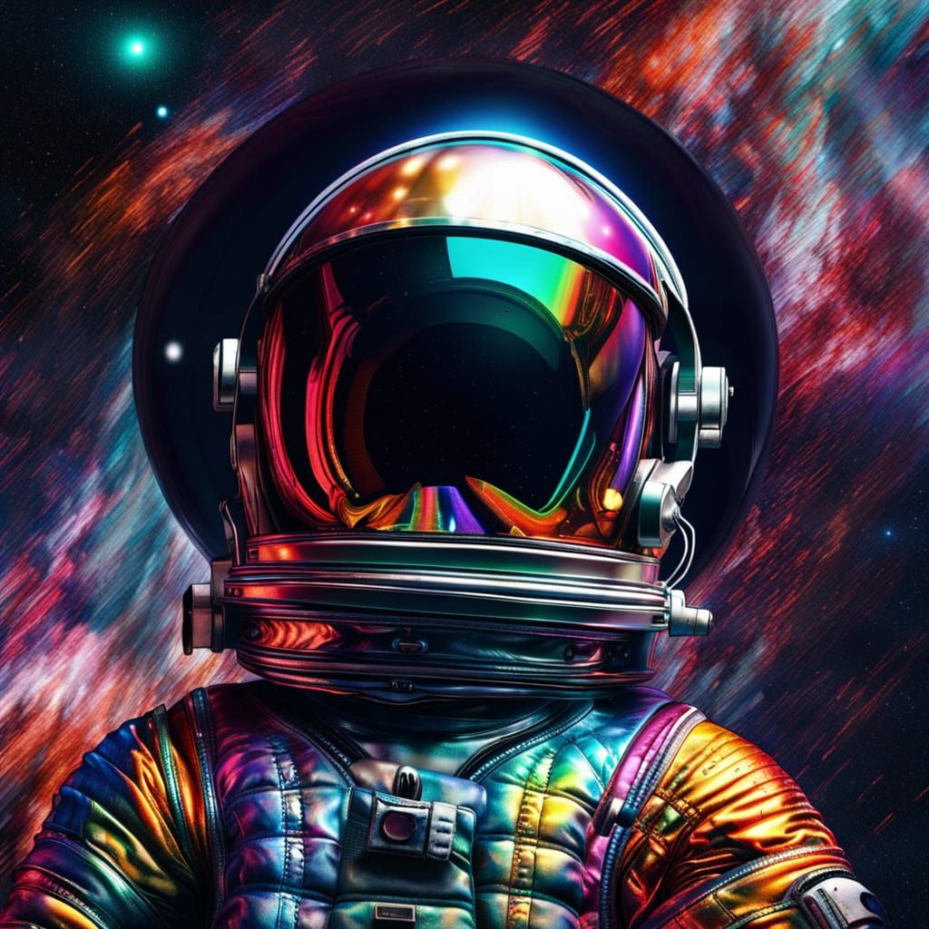 Iridescent Astronaut in Deep Space: Hyperrealistic Art