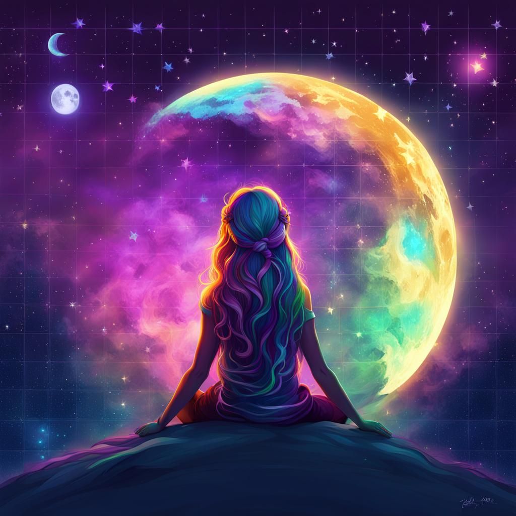 Fantasy Girl on Moon, Digital Art