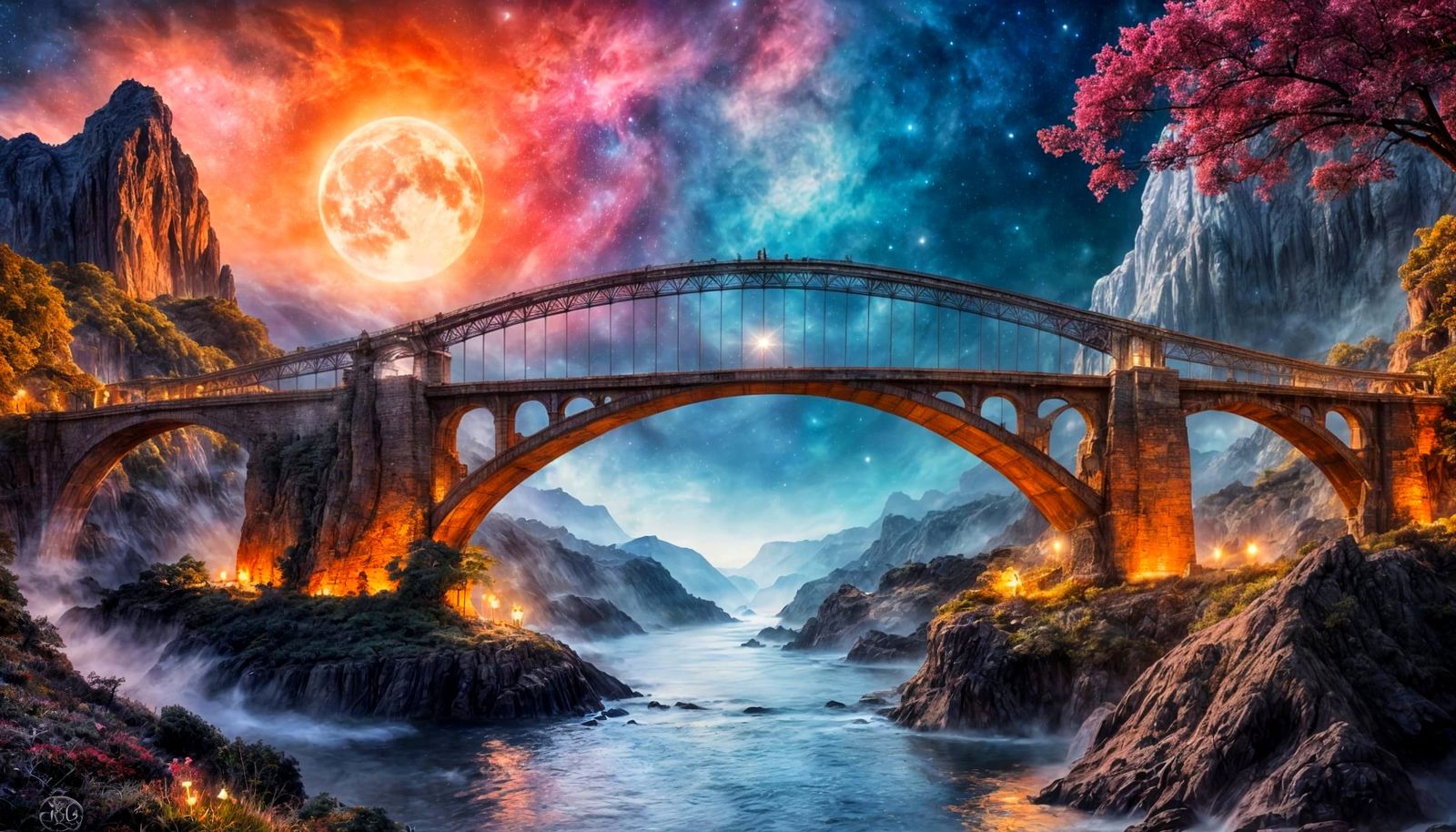 Ethereal Bridge Under Starlit Sky