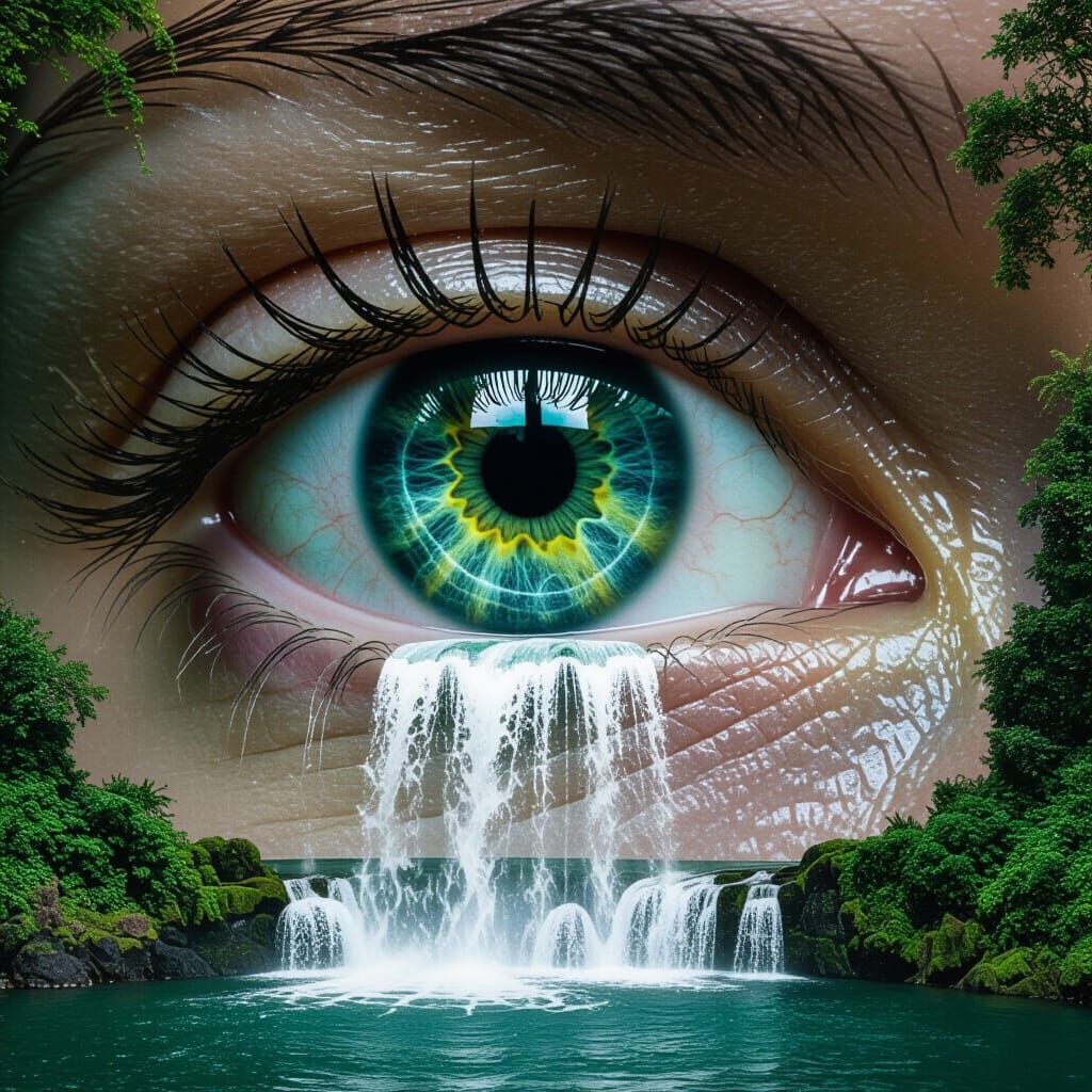 Surreal Waterfall Flowing From an Eyeball