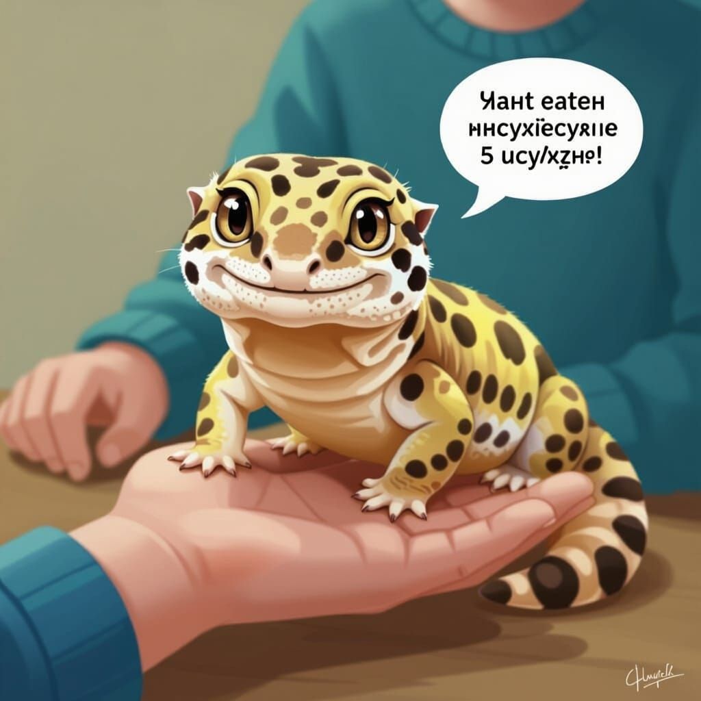 Cute Gecko Speaks to Boy in Children's Book Style
