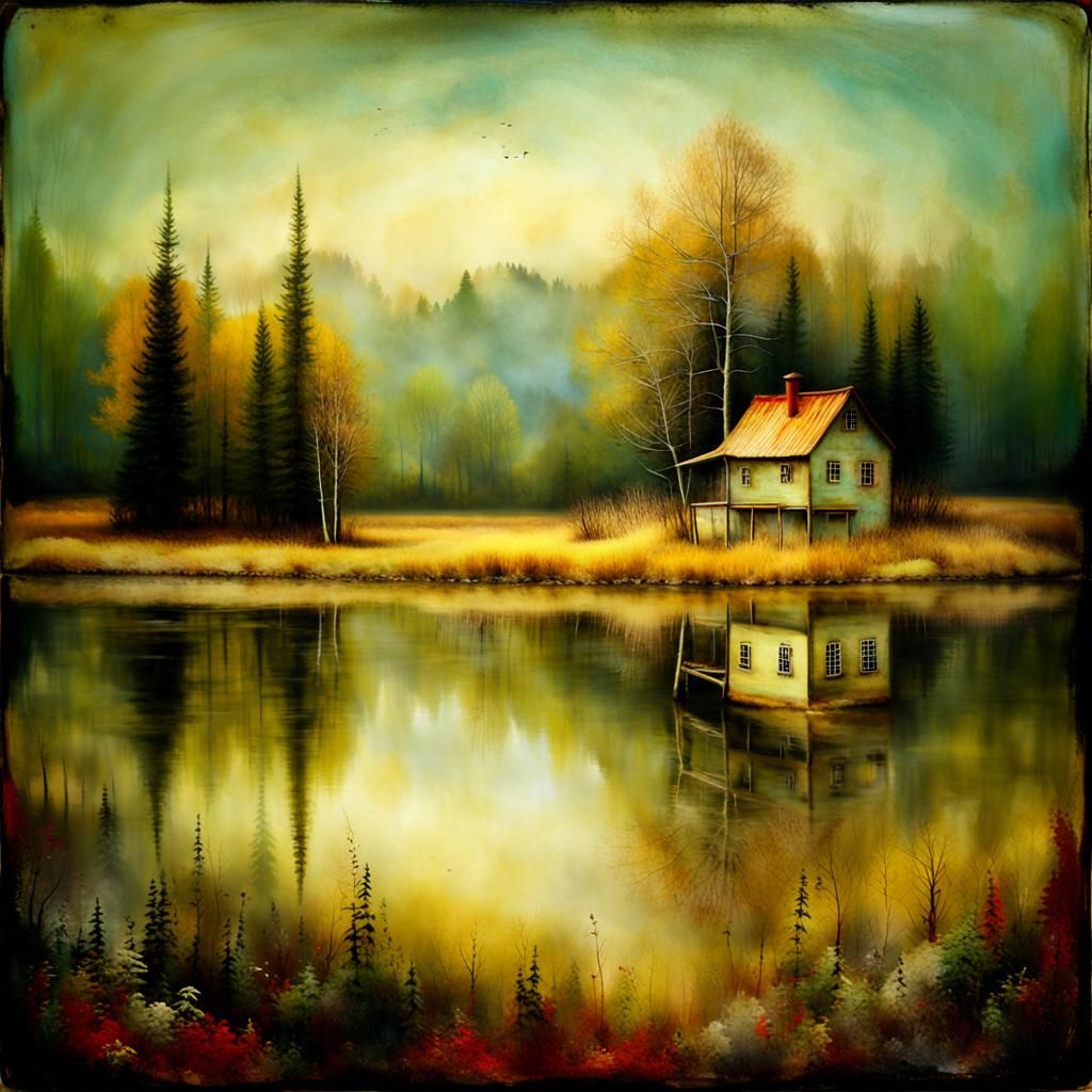 Evocative Double Exposure in Encaustic Style