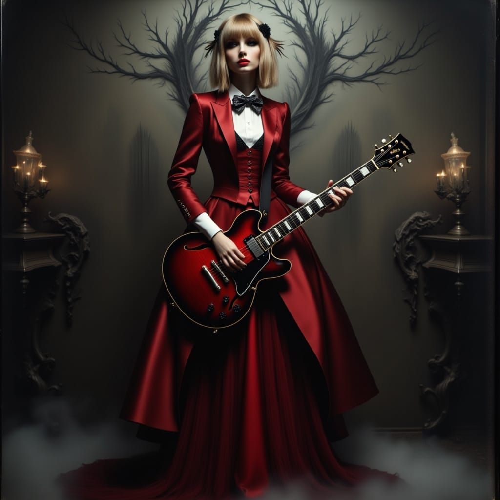 Dark Victorian Metal Goddess with Electric Guitar