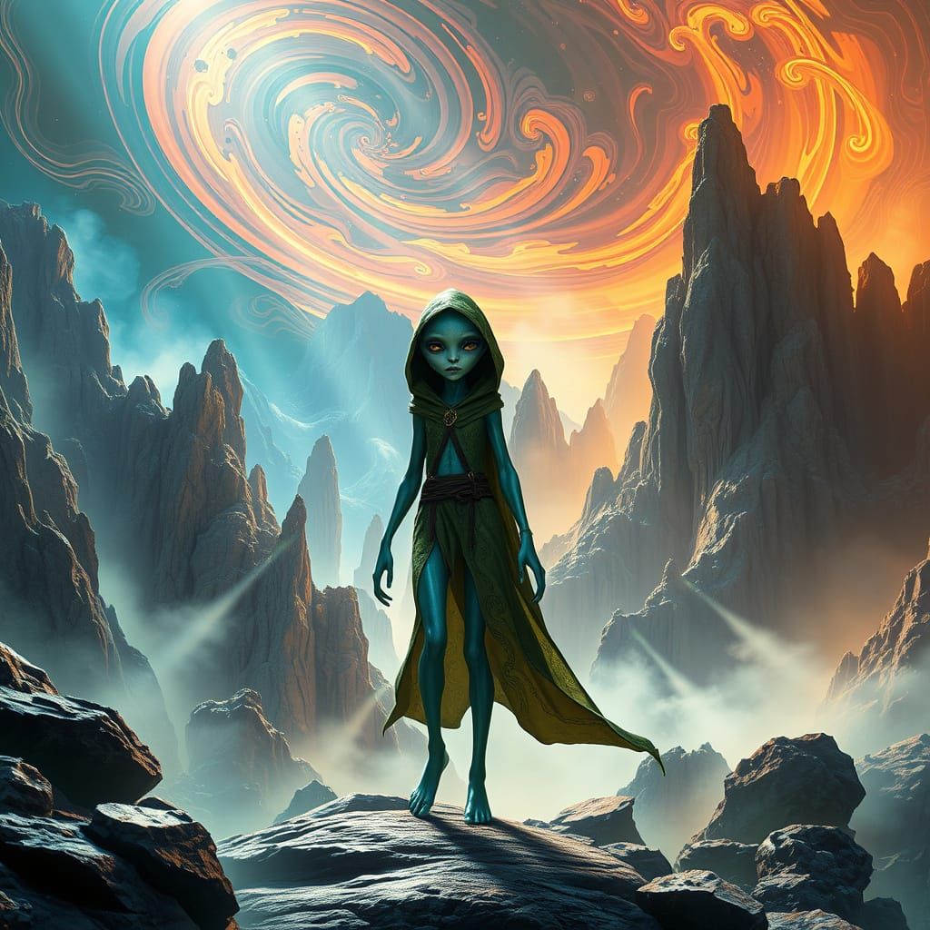 Ethereal Alien Explores Vibrant, Dreamlike Planet