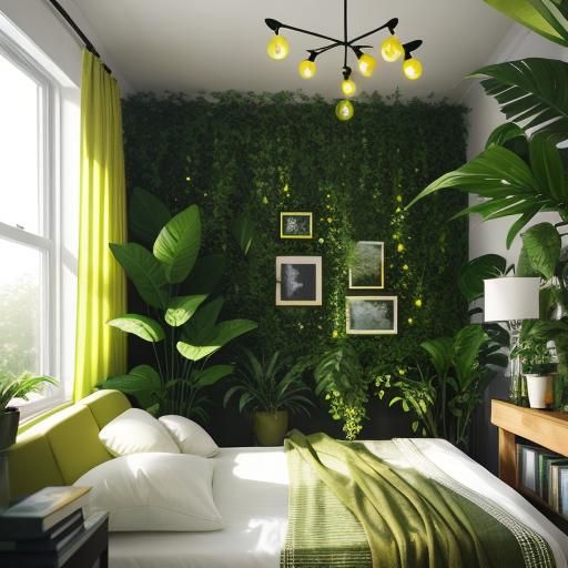 Yellow and Green Bedroom with Bokeh Lighting