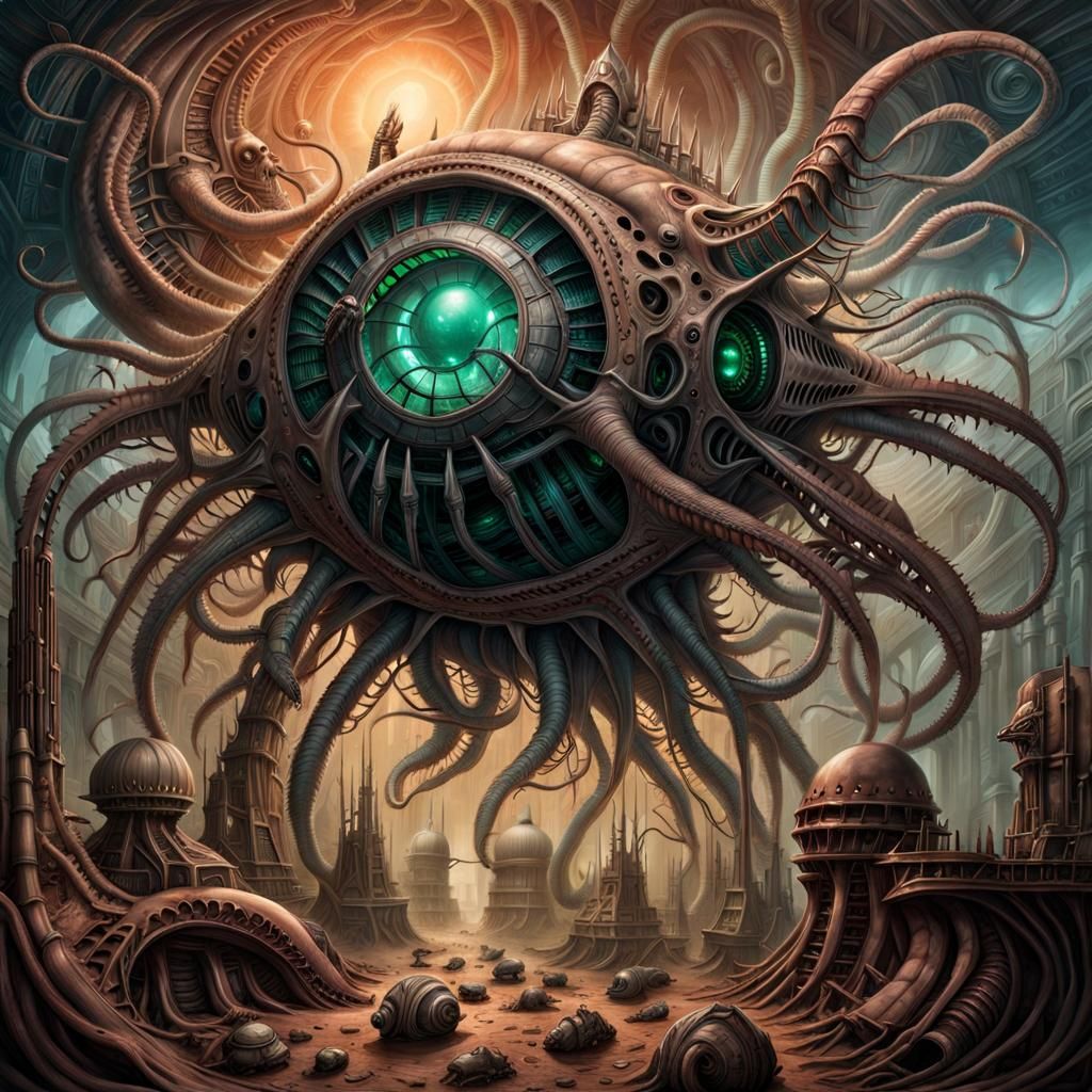 Lovecraftian Techno-Organic Spaceship in Giger Style