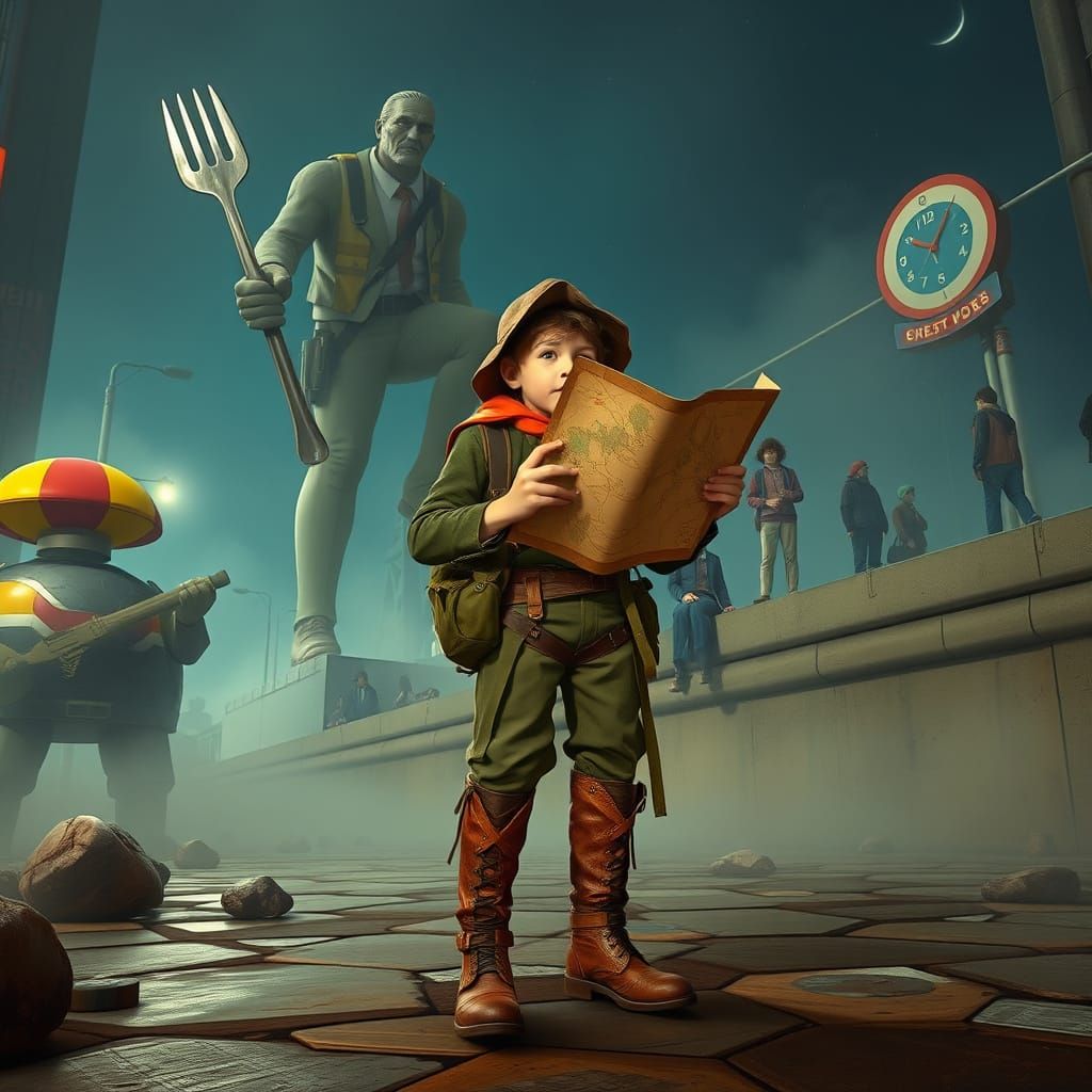 Young Explorer in an Illogical Urban Setting