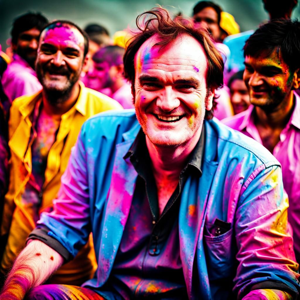 Man Smiles at Holi Color Party in India
