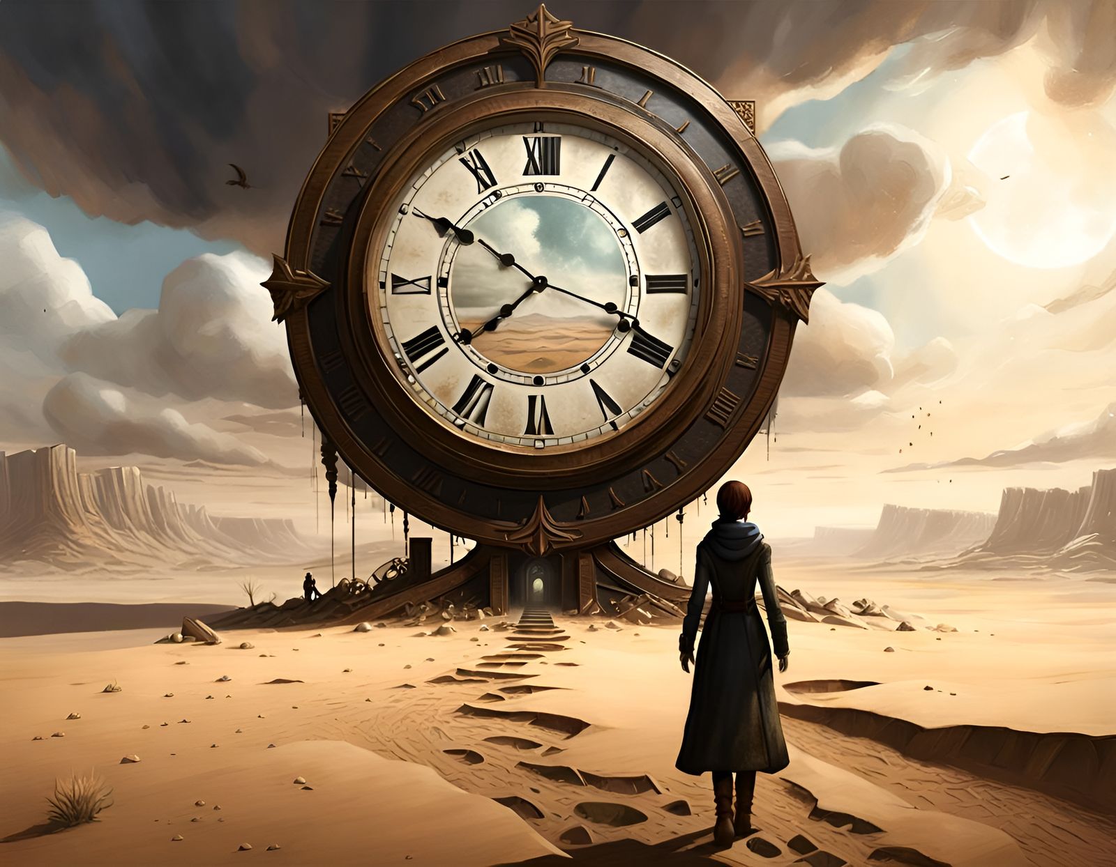 Woman and Clock: Dreamlike Cinematic Concept Art