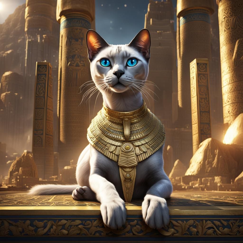 Siamese Cat as Cleopatra: Detailed Matte Painting