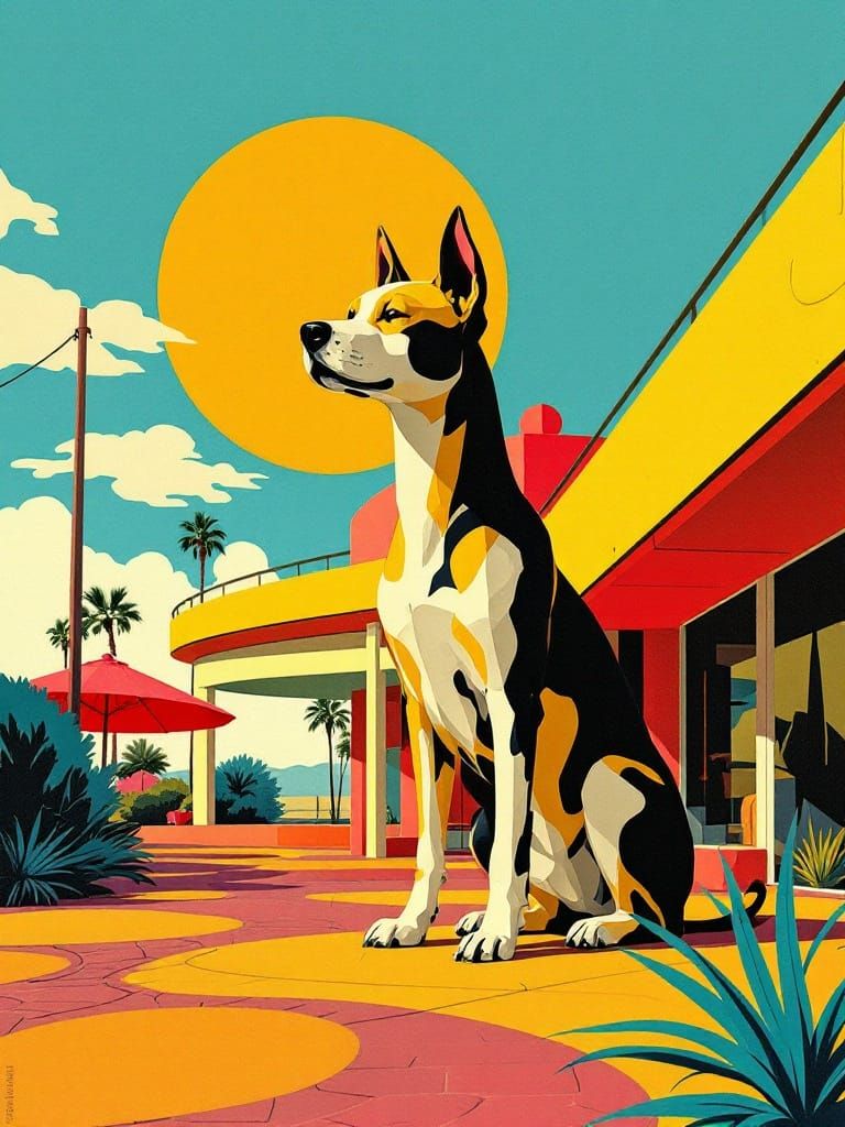 Dog in Sun: Graphic Geometric Atomic Age Design