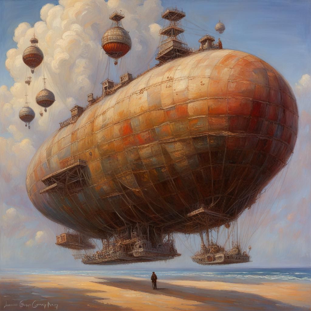 Fantastical Airships in Oil Painting Style