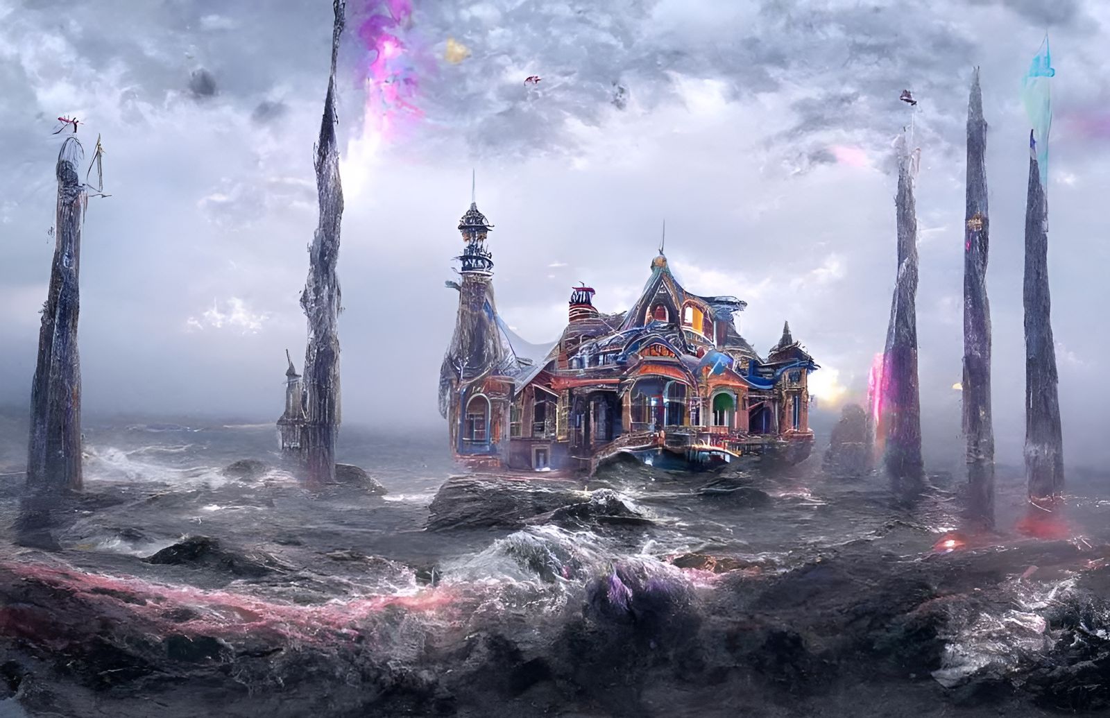 Ethereal Temple in Cosmic Galactic Style