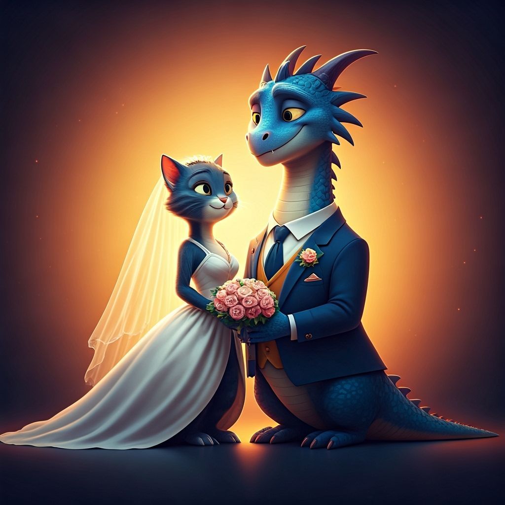 Dragon Groom and Cat Bride Wedding: 3D Digital Art