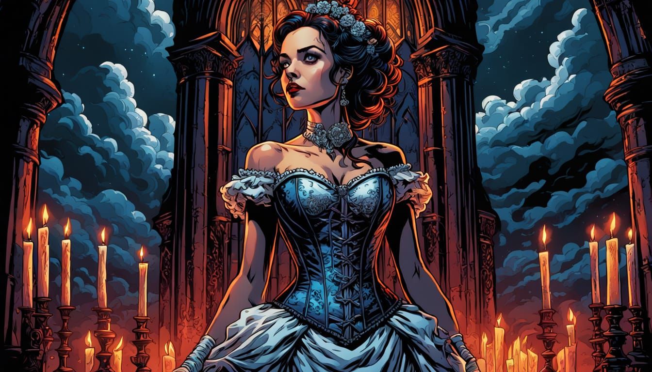 Gothic Comic Book Bride in Vibrant Corset