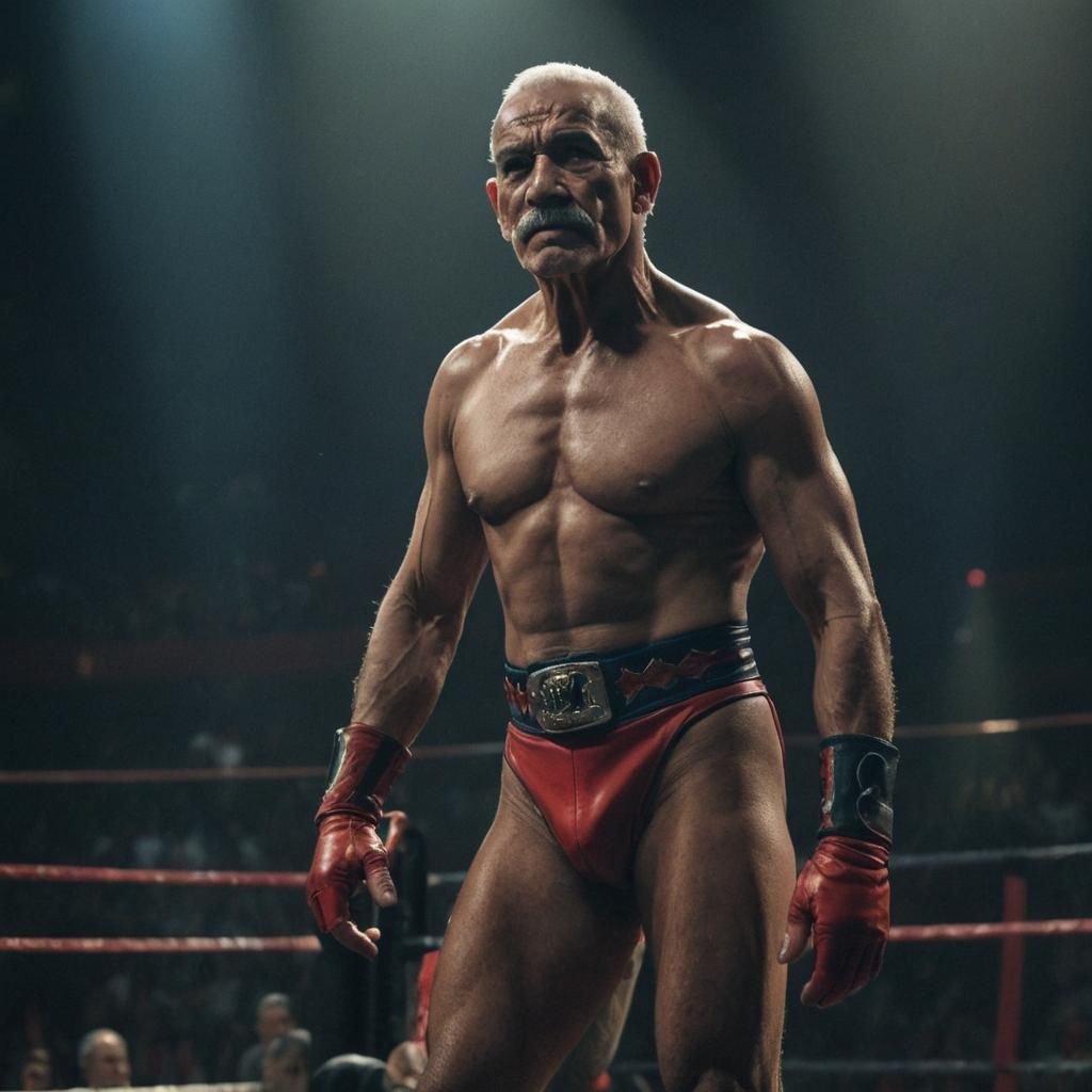 Powerful Mexican Wrestler in Arena: Cinematic Still