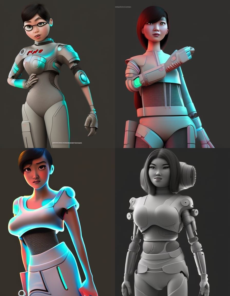 Asian Female Cyborg Concept Art in 3D