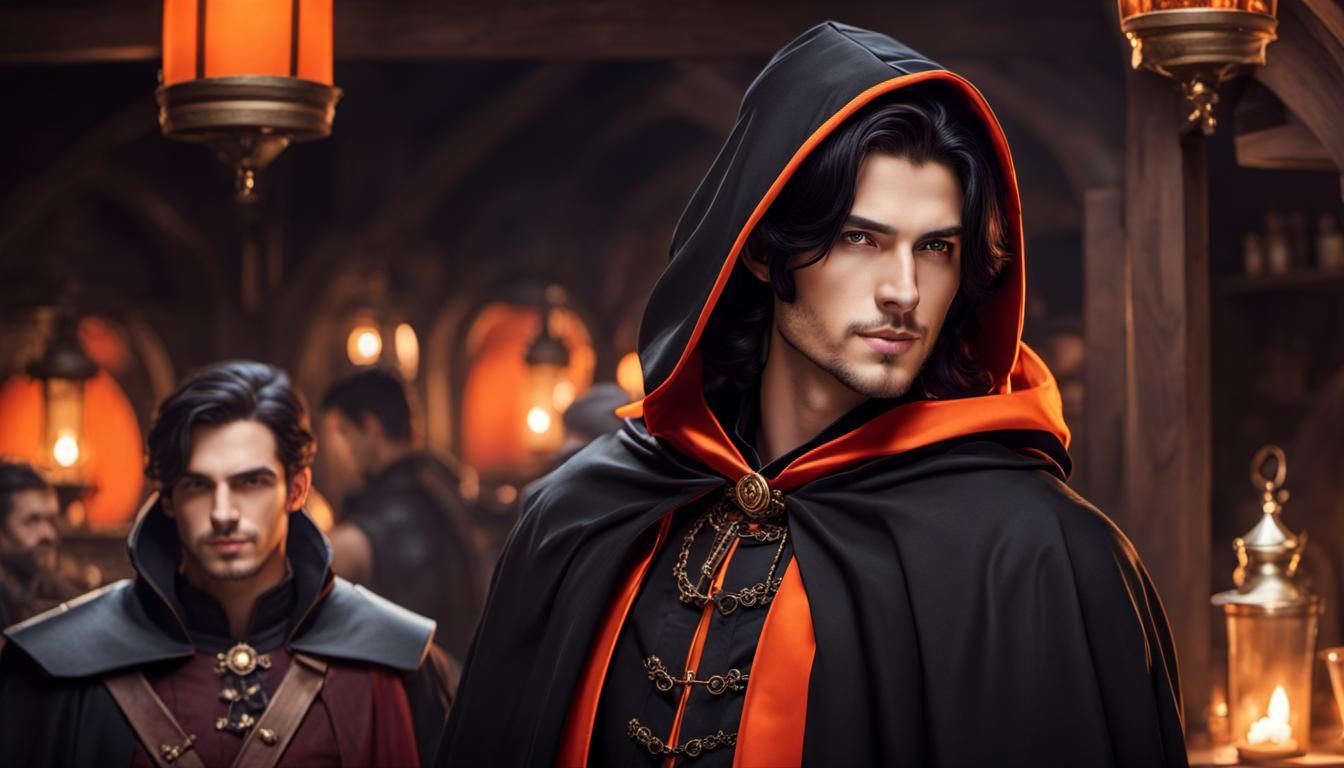 Fantasy Rogue in Hooded Cloak in Tavern