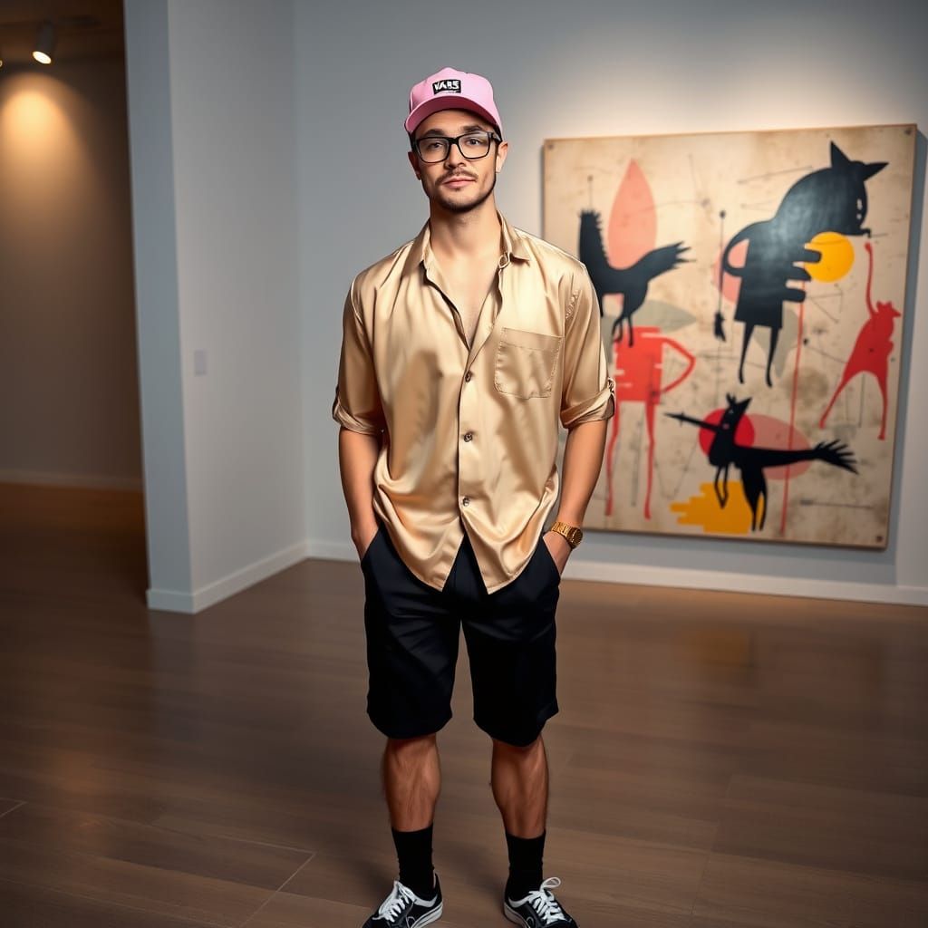 Confident Man in Art Gallery Inspired by Abstract Art
