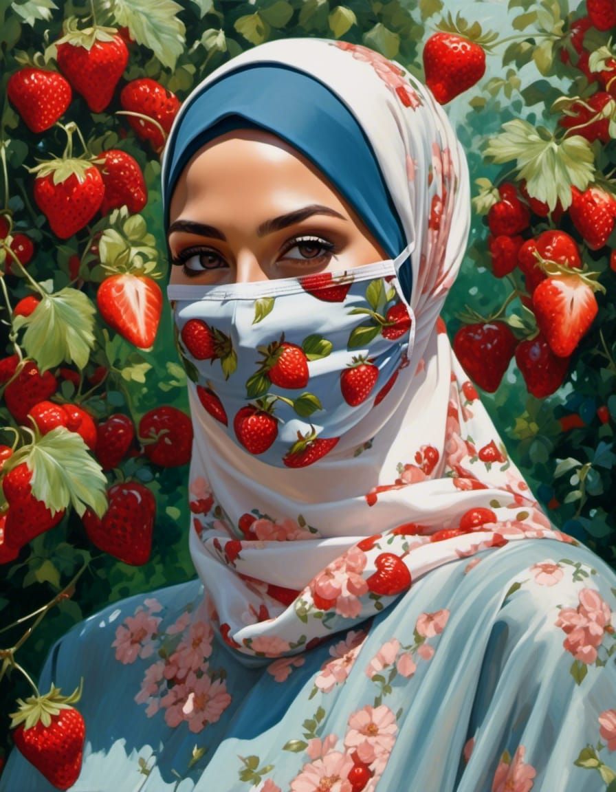 Beautiful Masked Woman in Summer Garden Portrait