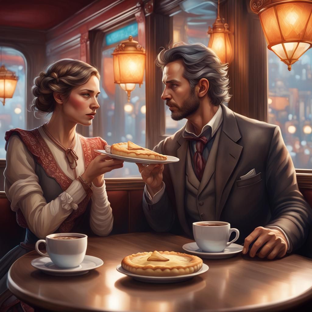 Diner Scene: Pie and Coffee, Hyperdetailed Portrait