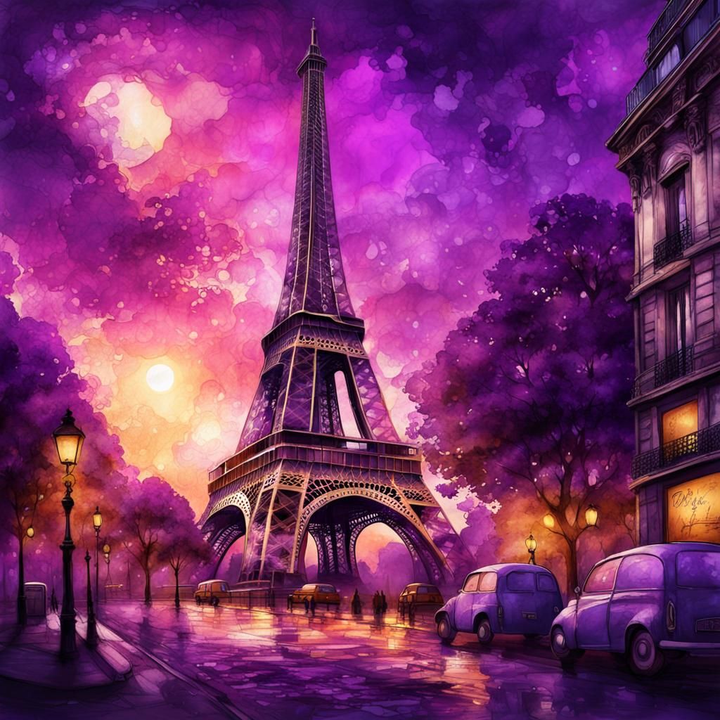 Paris Eiffel Tower Steampunk Ink Painting